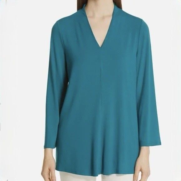 Eileen Fisher Fine Jersey V-Neck Top Woman Sz 3X Turquoise Knit 3/4 Sleeve $148 - Picture 1 of 6